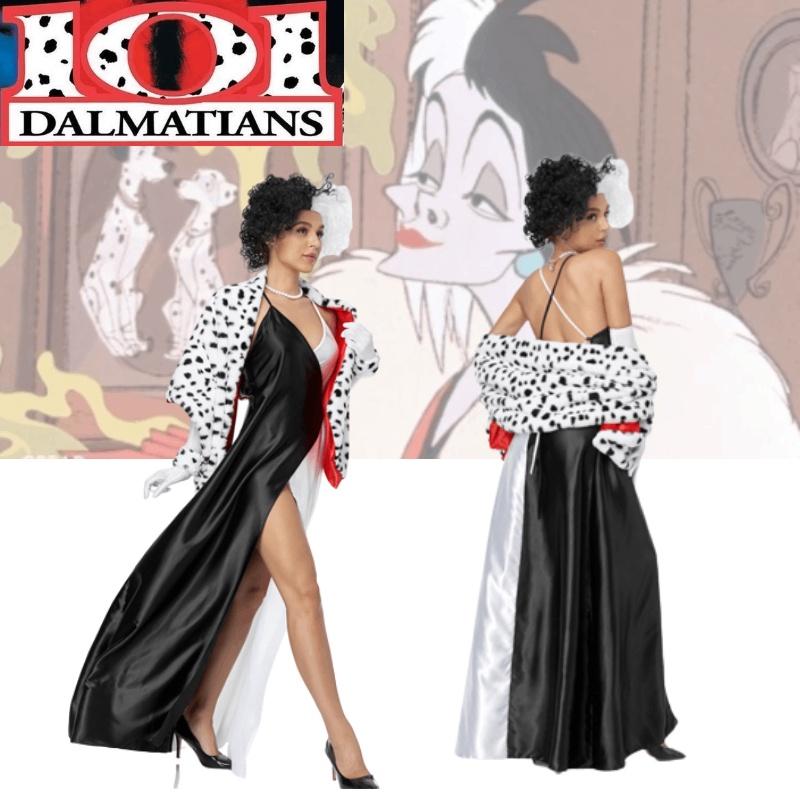 Auf Lager 101 Dalmatiner Cosplay Kostüm Cruella De Vil Bösewicht Charakter Hohe Qualität
