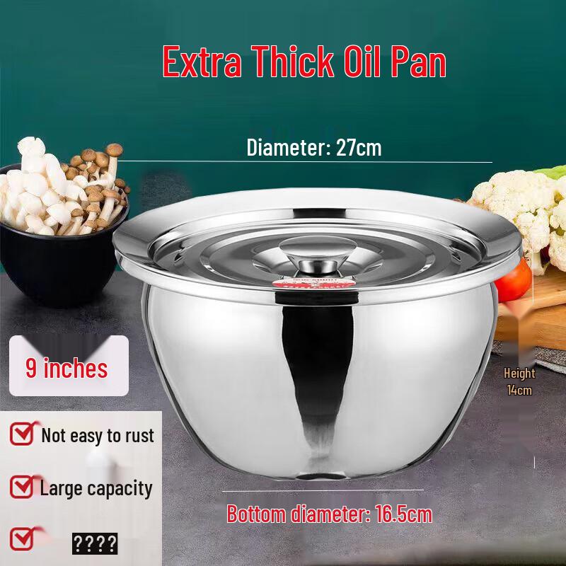 Huabeishi 9-inch Thickened Stainless Steel Oil Drum with Lid