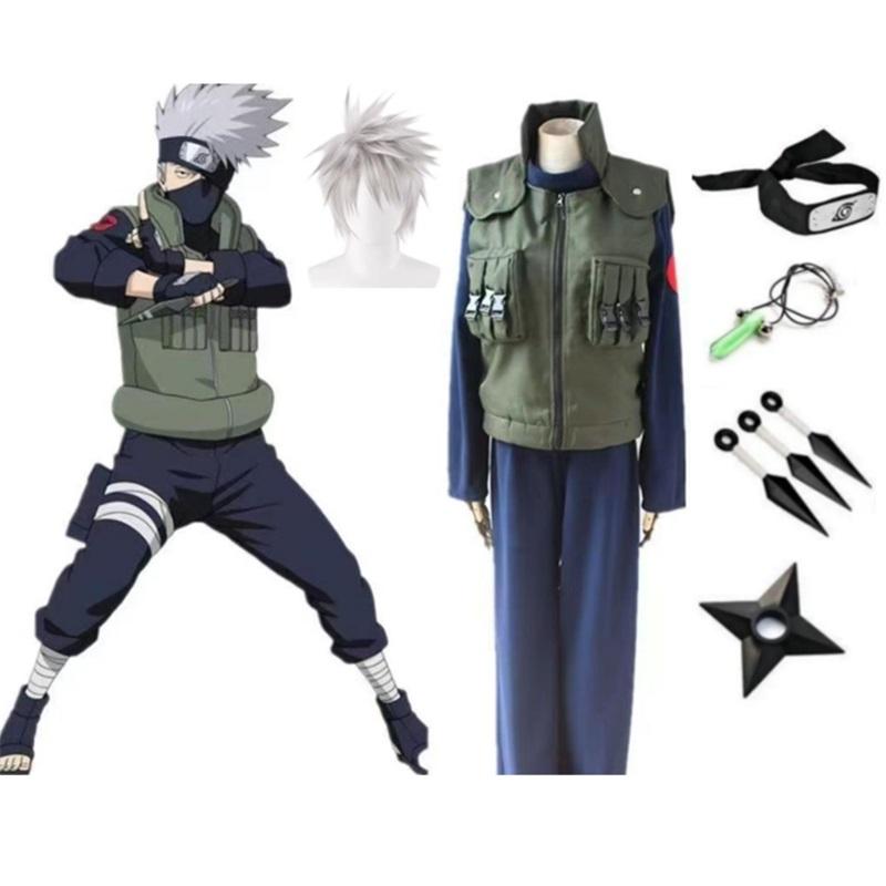 Anime Vierde Hokage Kakashi Hatake Cosplay Kostuum Voor Jonge Ninja, Inclusief Pruik.