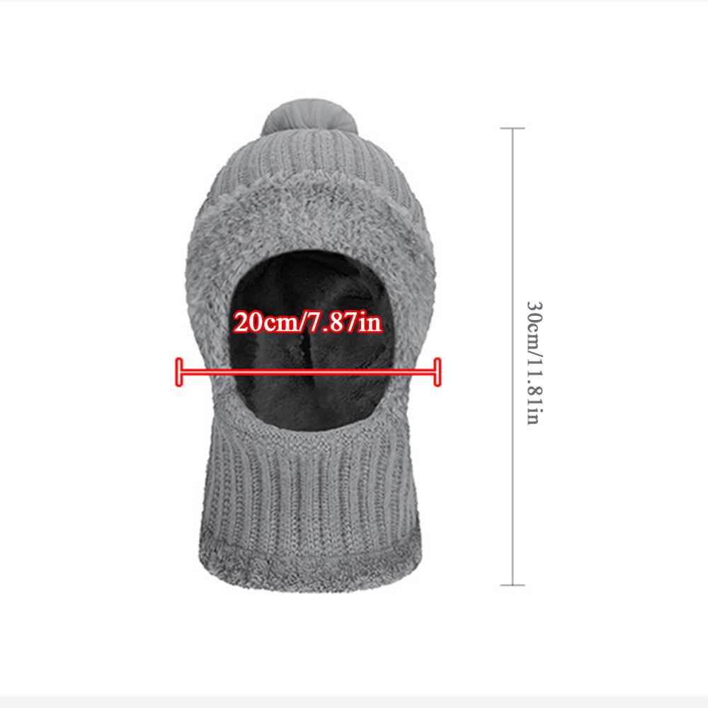 Women Winter Balaclava Hat Mask Neck Integrated Ear Protection Knitted Wool Hooded Cap Fleece Lined Windproof Wool Knit Ski Cap