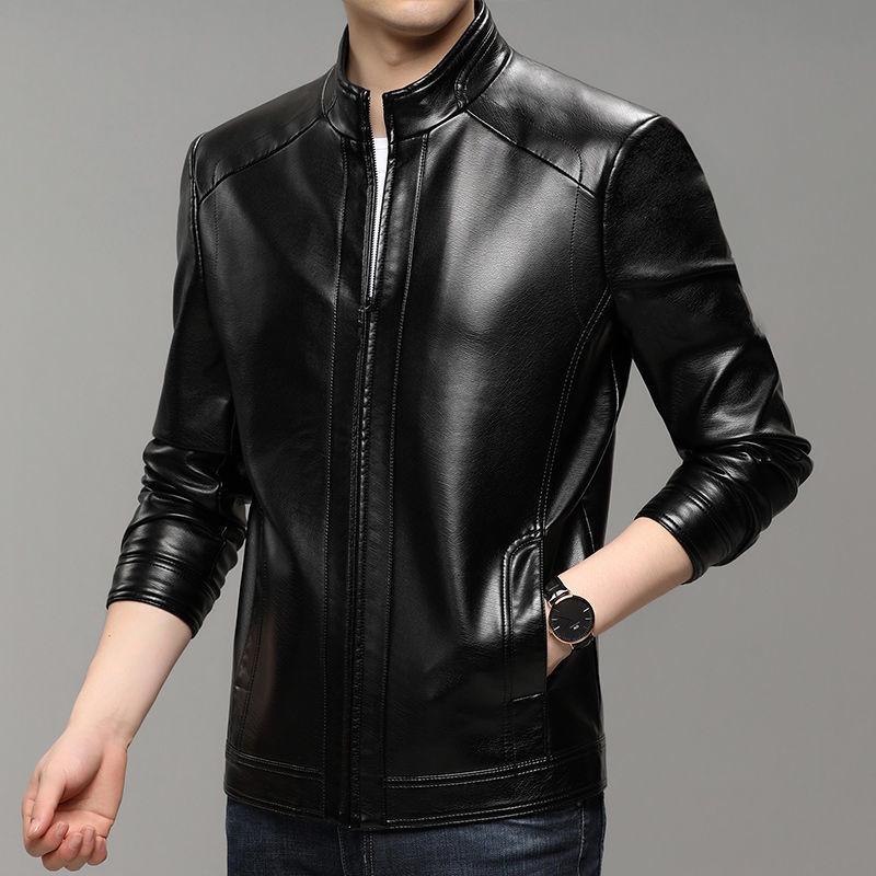 Men's Casual Autumn Leather Jacket - Middle-aged Plus Velvet Thick Style