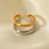 Light luxury minimalist two-tone gold and silver titanium steel ring for women, non-fading, high-end stainless steel open ring