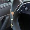 1pc Pink Pearl Cross Steering Wheel Rosary Ornament, Rosary Car Pendant Accessory, Unique Fashion Car Decor Accessory