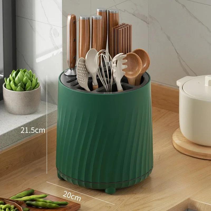 360° Rotatable Knife Holder, Multi-functional Kitchen Storage Rack Drain Basket, Simple Two-color Knife Storage Chopstick Barrel