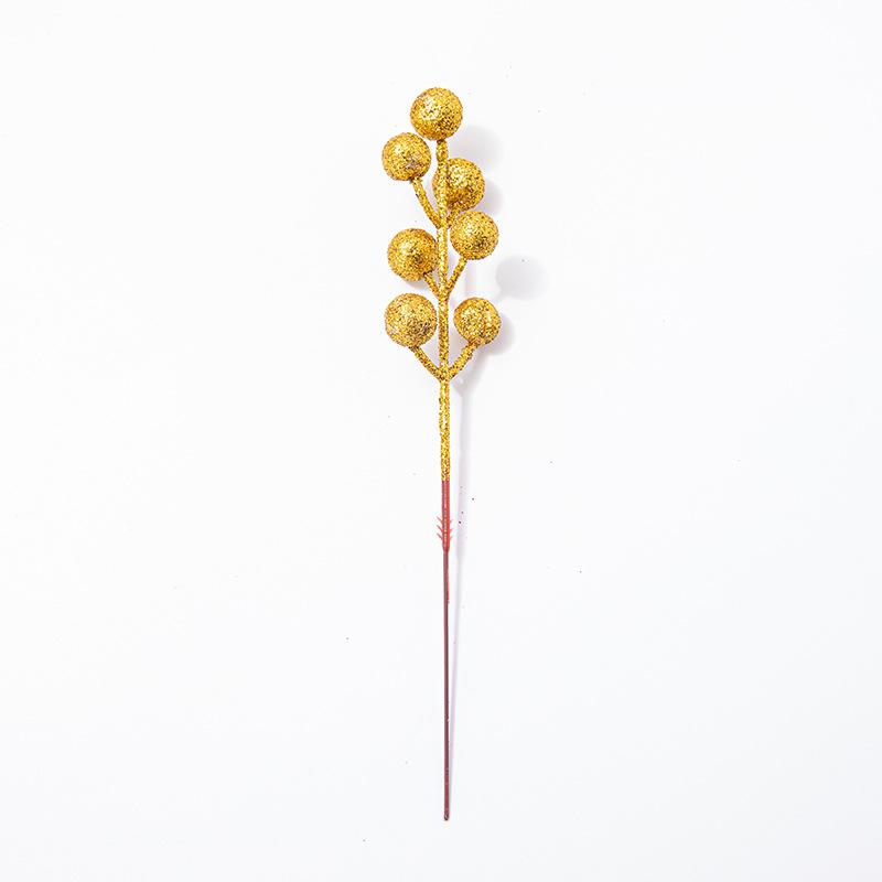 Artificial Red Christmas Picks (7 Stems) with Gold Glitter for Holiday Tree Decorating and Festive Accessories