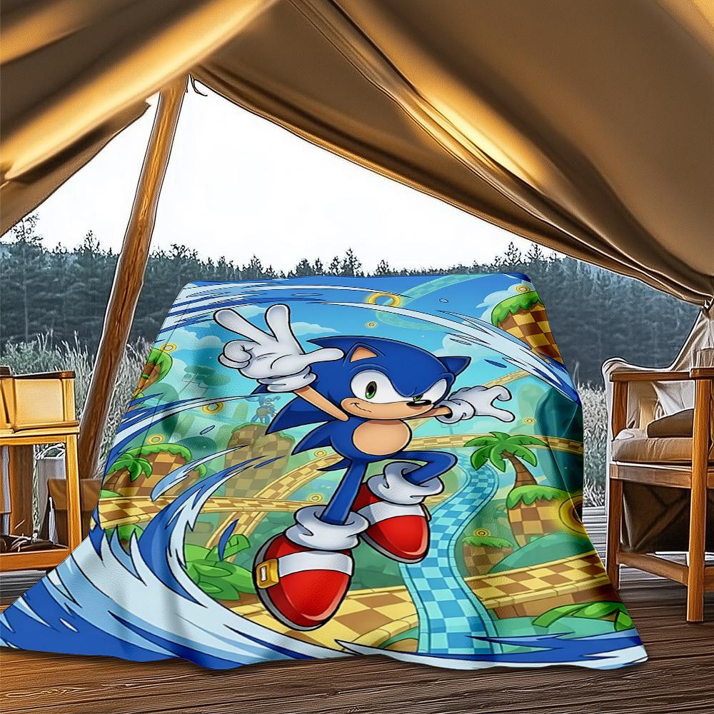 1pc Sonic, Speed Outdoor Personalized Flannel Blanket, Soft, Lightweight Personalized Flannel Blanket, Digital Printing,