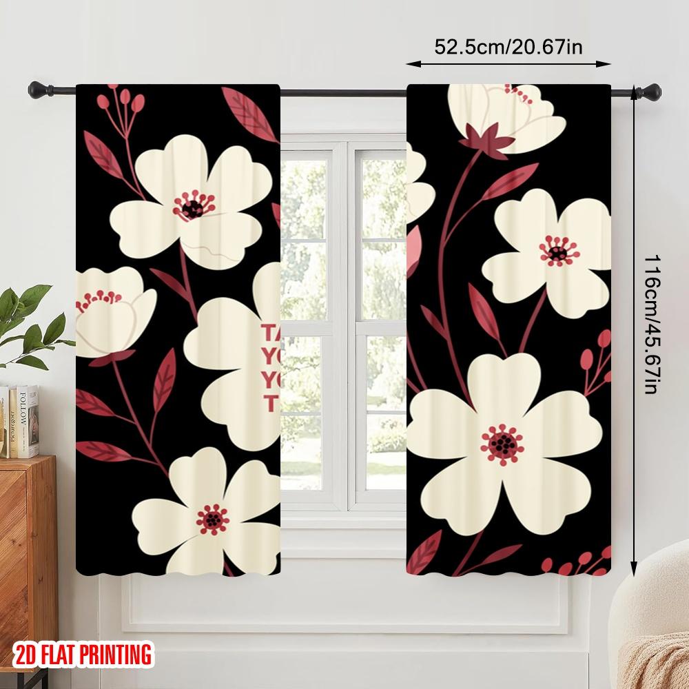 2pcs 2D flat printing Curtain Minimalist Floral Fabric Without Electricity Festive Curtains for Festive Portraits and Party