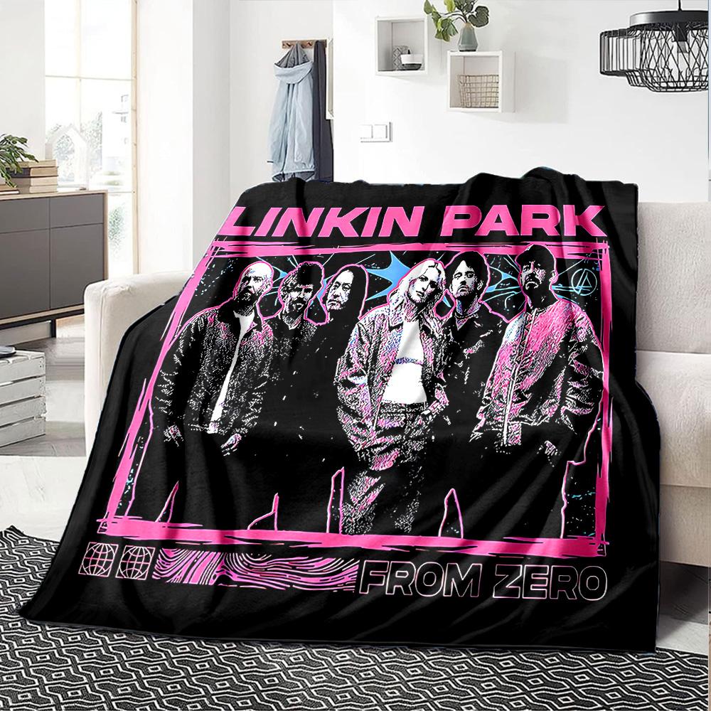 Linkin Park Band Poster Flannel Blanket Super Soft Warm Cozy Blanket for Sofa Bed Office Travel All‑Season Home Decor Gift