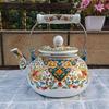 Emaille-Teekanne im chinesischen Stil 2,5L/1,5L, Anti-Verbrühungsgriff, Gasherd-Kessel, birnenförmige florale Emaille-Kaffeekanne