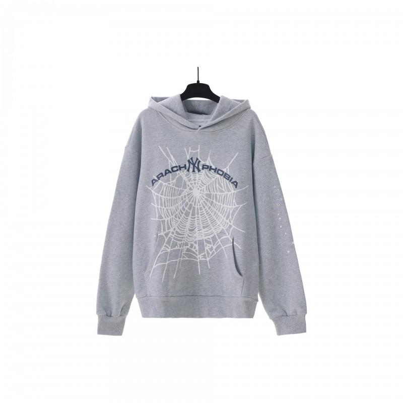 Oversized Hoodie With Spiderweb Foil Print Streetwear Cotton Sweatshirt Men
