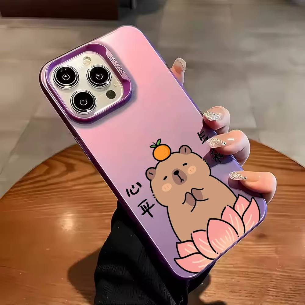 

Cute C-Capybara Phone Case For iPhone 17 16 15 14 13 12 11 Pro Max Plus Silver candy Matte Cover iPhone17promax
