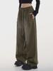 New Women's Green Sweatpants - Thick, Retro Hip-Hop Style, High-Street, Straight-Leg, for Autumn/Winter Casual Wear