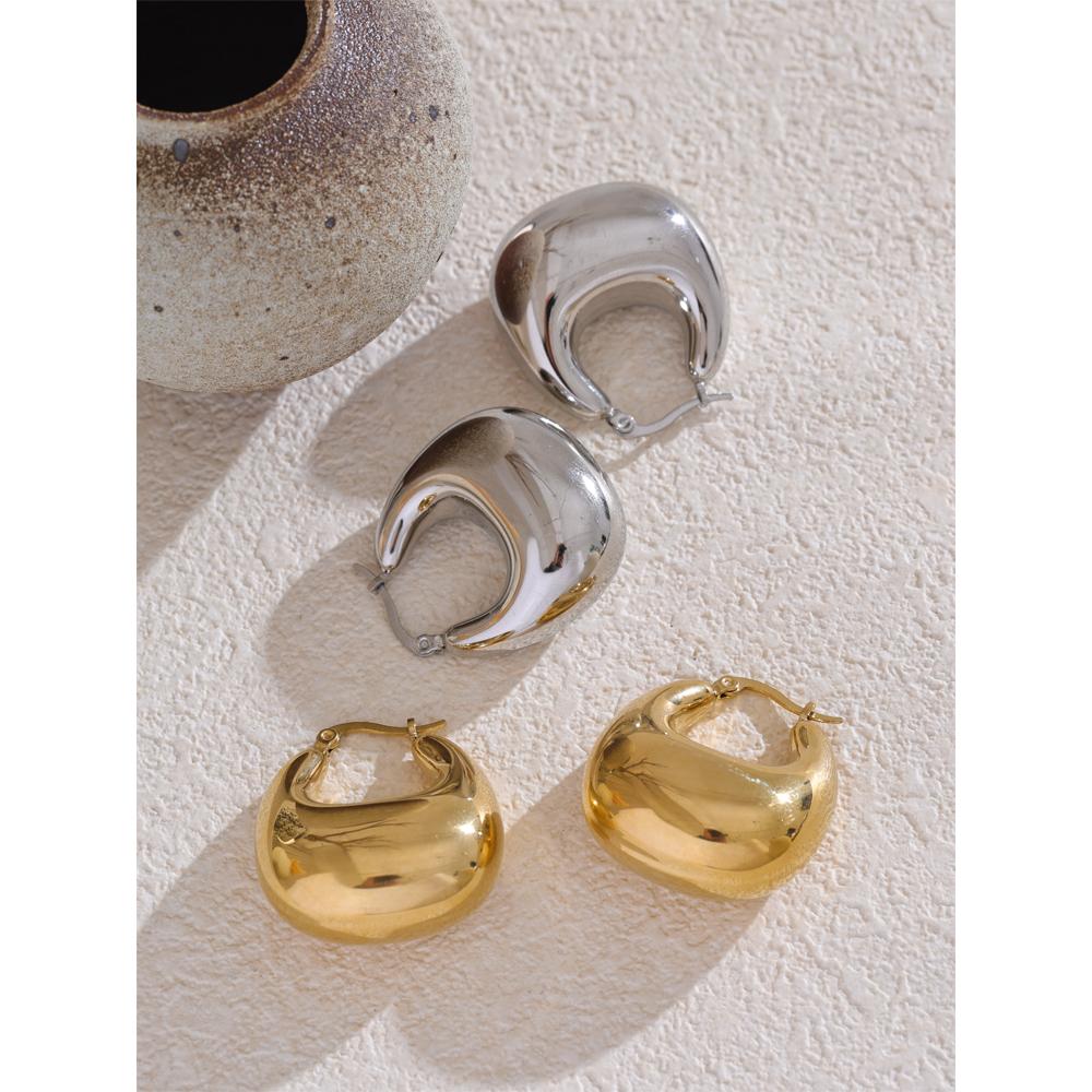 Eetit High Quality Stainless Steel Glossy Smooth Metal Chunky Hollow Hoop Earrings 2025 Statement PVD Plated Jewelry Recommend