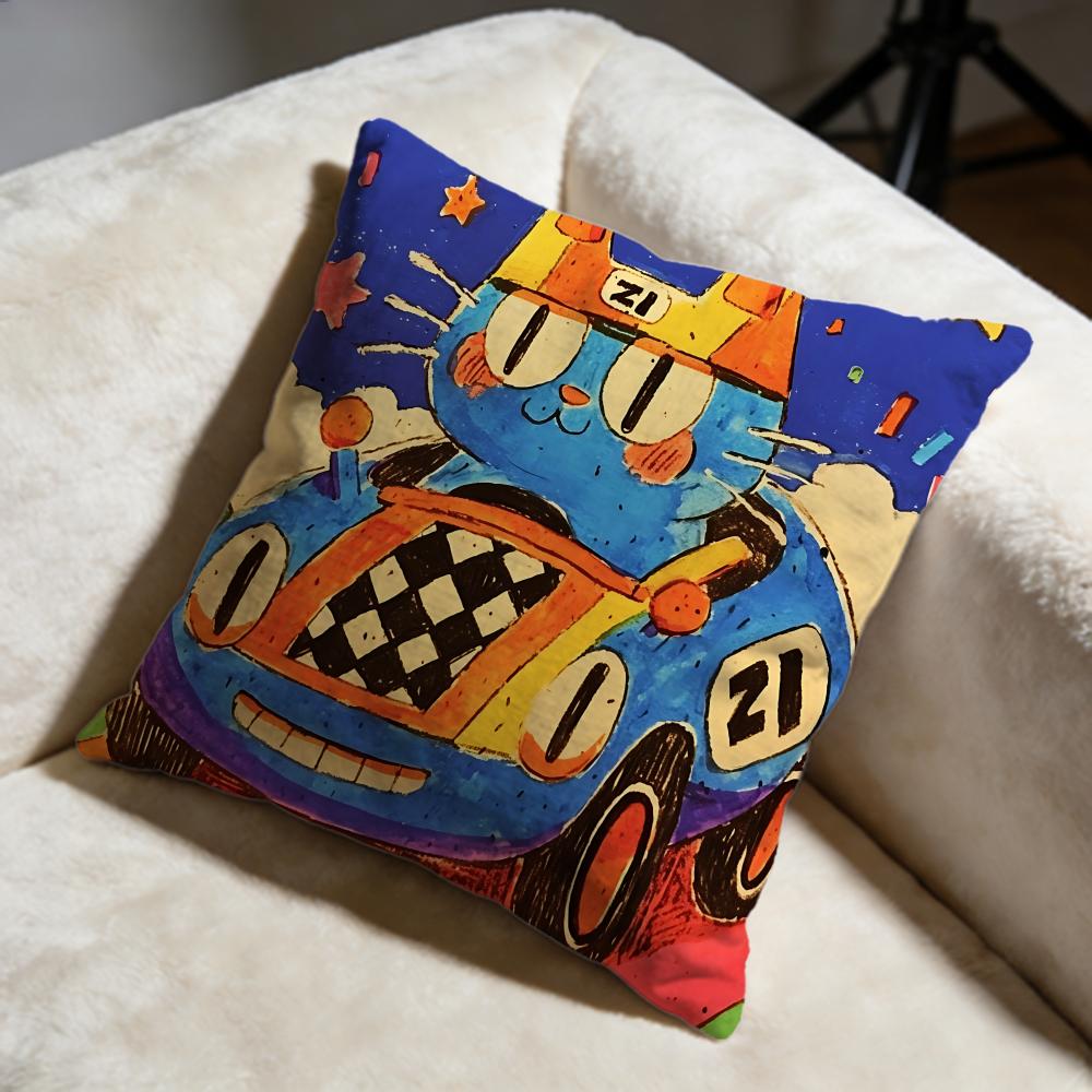 Driving Cat Cushion Cover Soft Decorative Pillow Case Suitable for Bedroom Sofa Car Travel Use