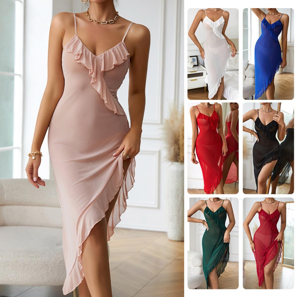

Sexy Mesh See-through Pajamas Sexy Underwear Suspenders Nightgowns Loungewear L