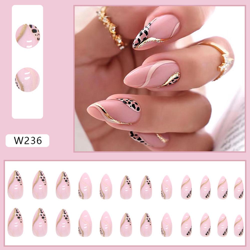 Almond French Press on Nail Long Lasting Waterproof Nail Sturdy Material Matching with Circles and Necklaces