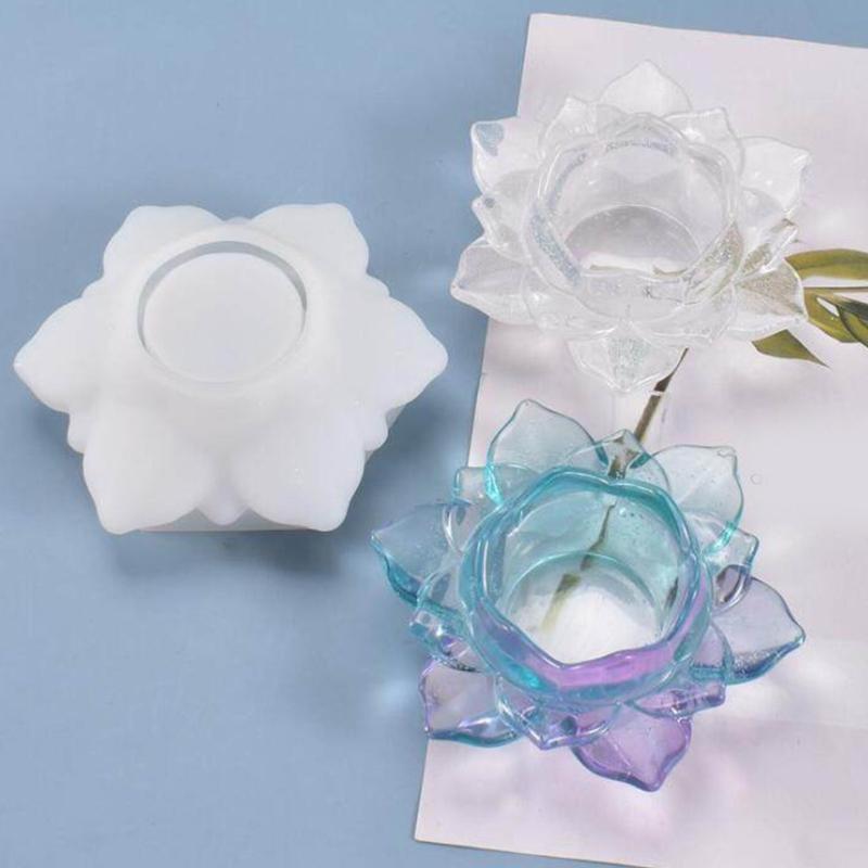 Silicone Lotuses Shape Craft Mold Candle Holder for Plasters Resin Candle DIY Projects and Holiday Mould
