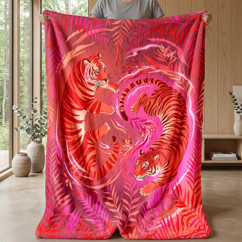 Tiger Yin Yang Fusion Theme Blanket Lightweight Warm Flannel Blanket Decorative Throw Blanket for Home Decoration