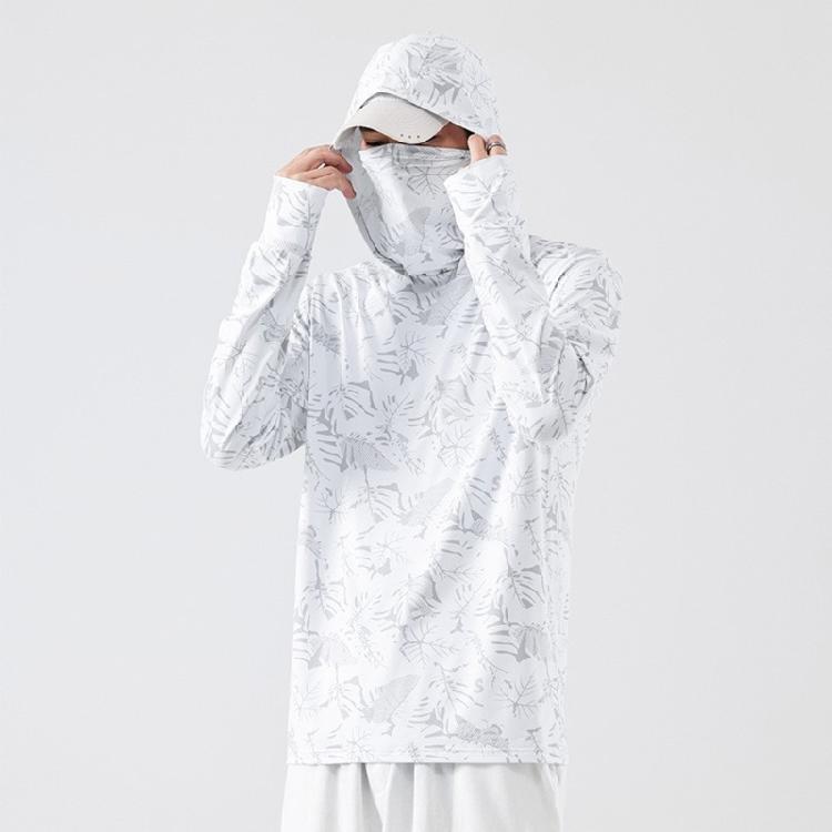 Long Sleeve Hooded Fish Clothing Sun Protections Angling Shirt Fishing Shirt with Mask Neck Gaiter Hoodie
