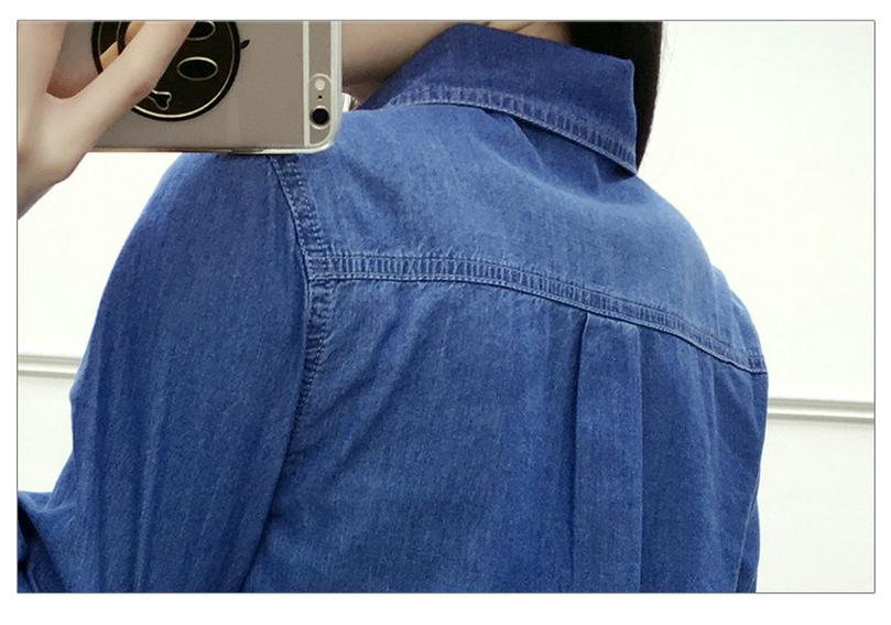 Women's Retro Slim Fit Denim Shirt with Pearl Buttons - Long Sleeve, Spring College Style