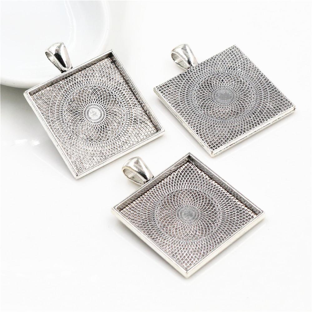 New Fashion 5pcs 25mm Inner Size 7 Colors Plated Square Cabochon Base Setting Charms Pendant,Fit 25mm Square Glass Cabochons