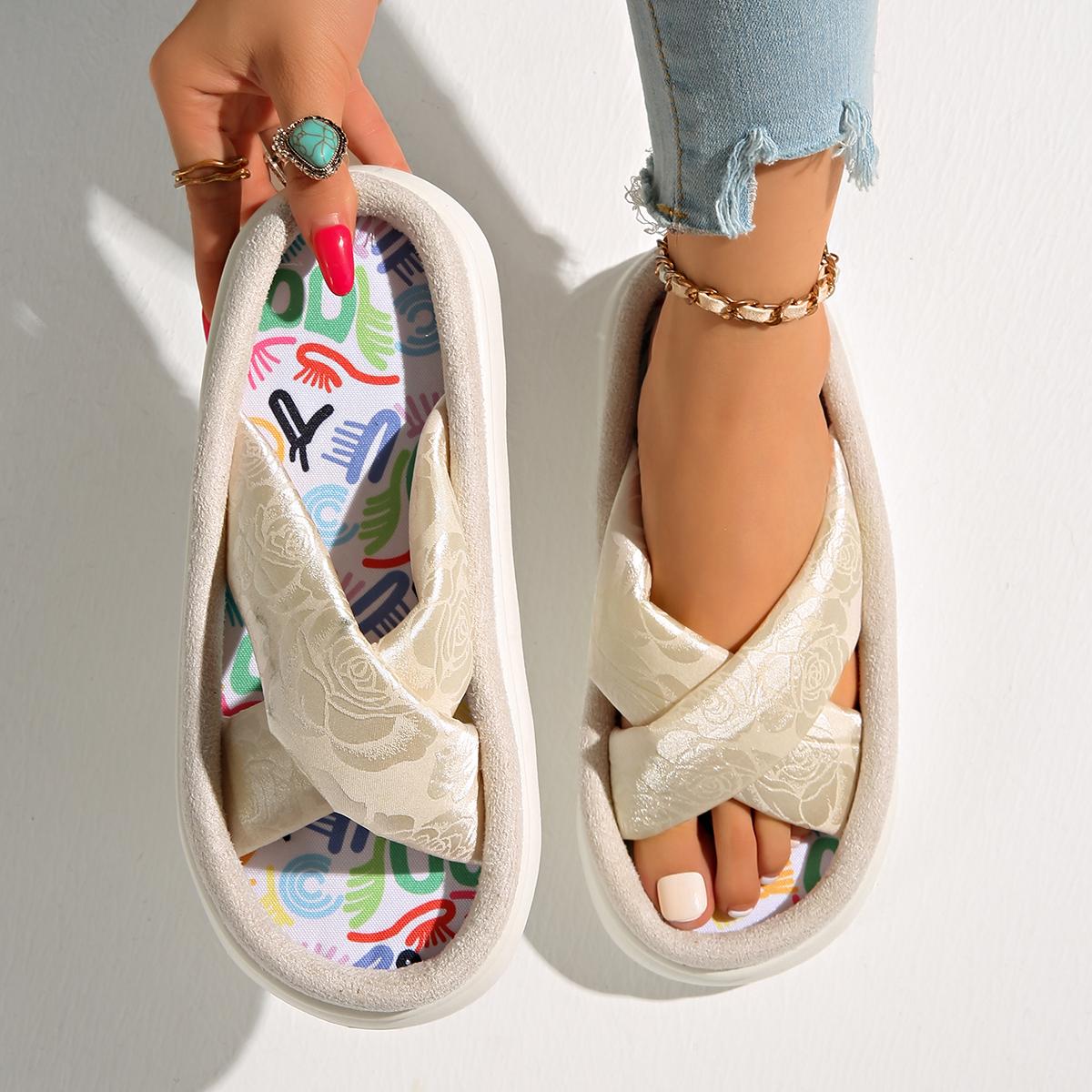 

Fashion Women Slippers 2025 Summer Brand New Sandals Platform Luxury Women Shoes Fashionable Graffiti Outdoor Slippers Slides Women 36-37 бежевый