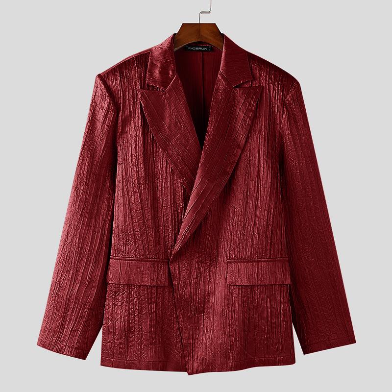 

INCERUN Мужской пиджак с лацканами и длинным рукавом, повседневное текстурное пальто M красный