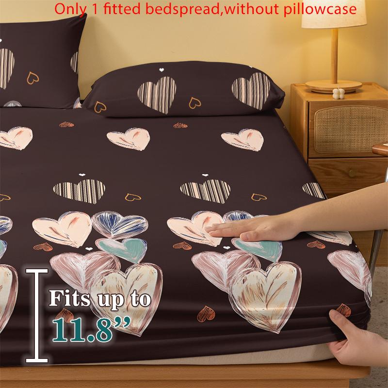1 Cearceaf cu elastic mat cu imprimeu geometric simplu modern în formă de inimă, Husă de pat imprimată pentru dormitor, Lenjerie de pat (Excluzând fetele de pernă)