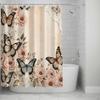 Modern Floral Printed Pink Butterfly Shower Curtain Bathroom Partition Curtain  Spring