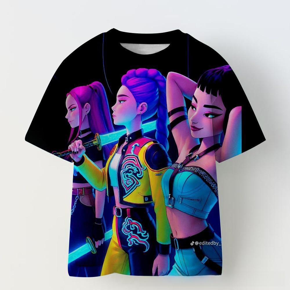 Korean Pop Music Demon Hunting Witch Group Short Sleeve T-Shirt Girl Casual Print Children's Shirt Top