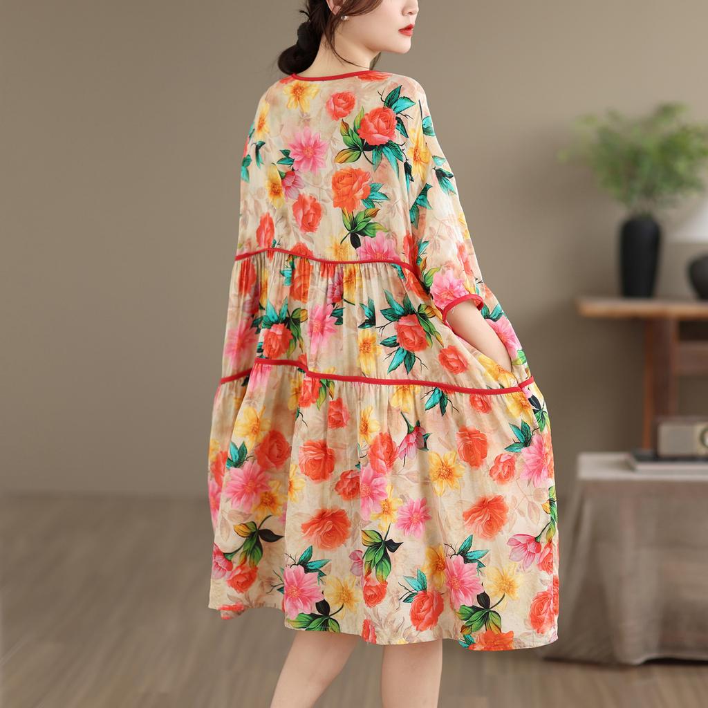 DIMANAF New 2026 Women Plus Size Summer Long Dress Sundress Loose Oversize Print Maxi Lady Floral Cotton Beach Dress