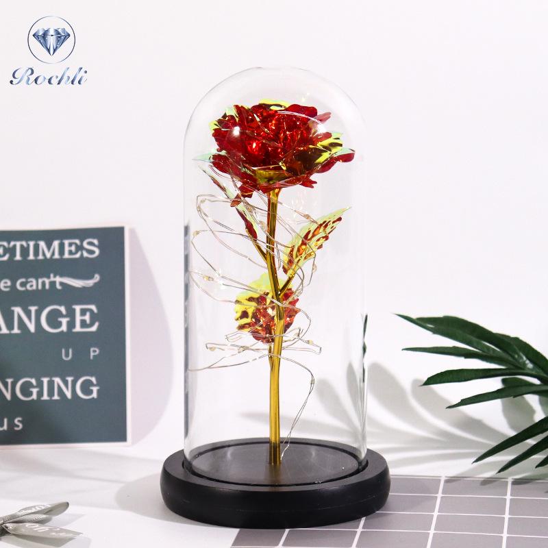 Eternal Rose LED Glass Lampshade: Acrylic Night Light with Artificial Flower