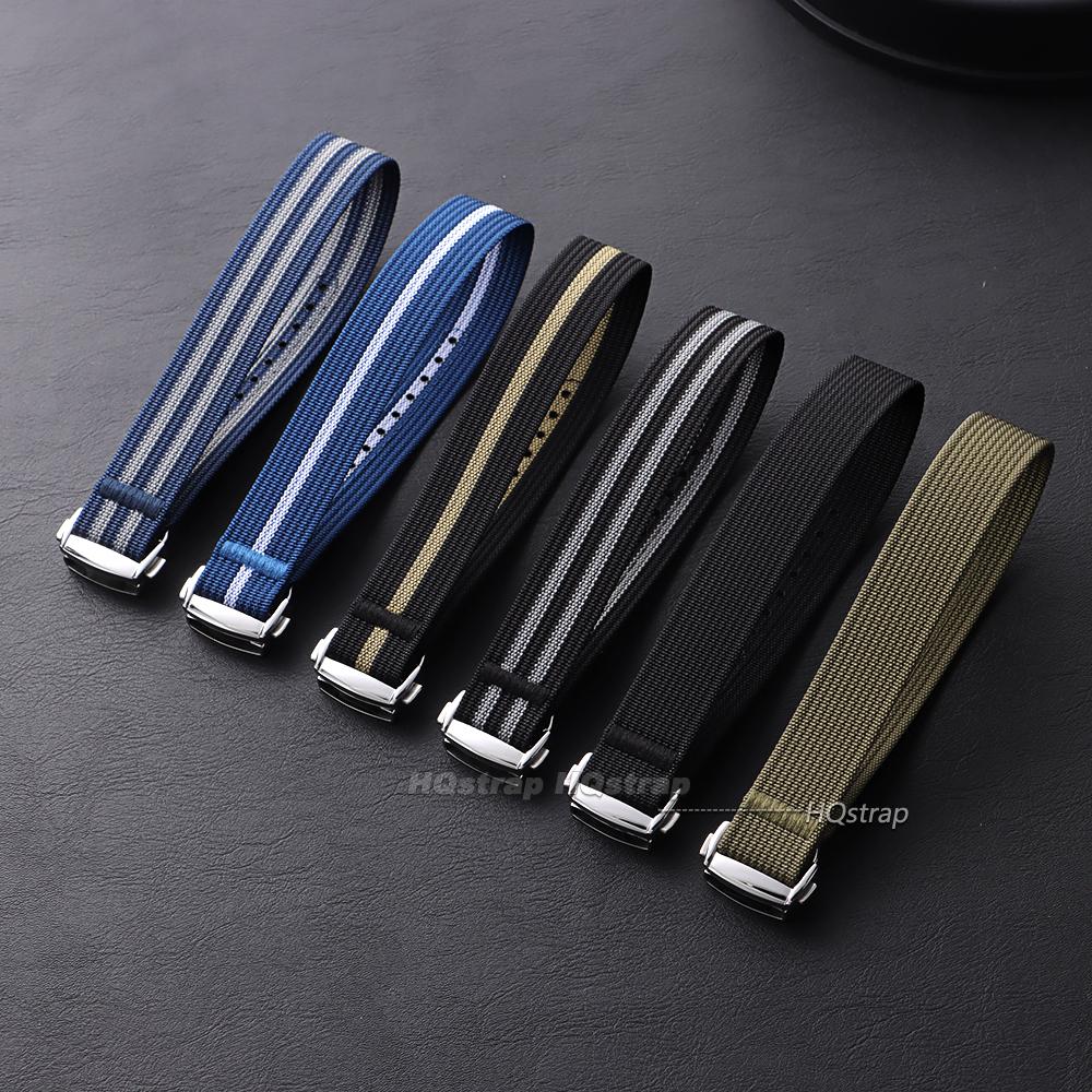Ribbed Nylon Strap for Omega for Swatch for Moonswatch Stainless Steel Folding Buckle Men Women Sport Replace Watch Band 20mm