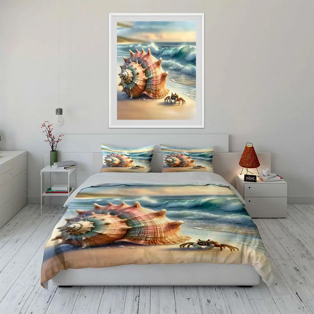 Beach Shell Crab Set Decor Multiple sizes kid's and adults' bedroom Exquisite 3PC bedding set gift