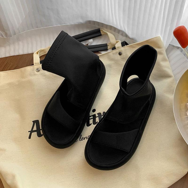 

Ботинки на толстой подошве, с высокой платформой и тонкой эластичной голенью, летние новые универсальные ботинки с открытым носком 40 чёрный