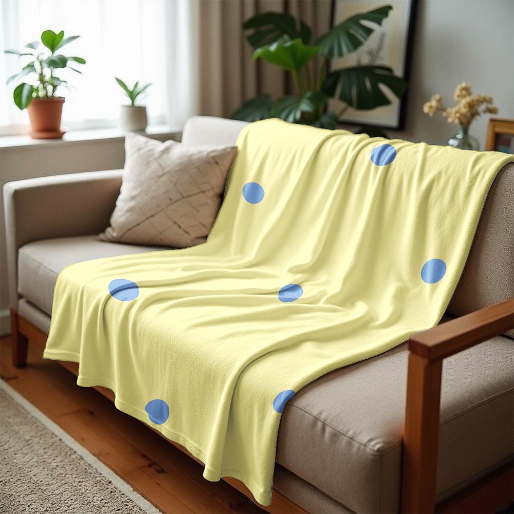 Pale Yellow Blue Polka Dot Soft Flannel Blanket Breathable Warm Throw for Office Car Sofa Kids Room Birthday Xmas Gift