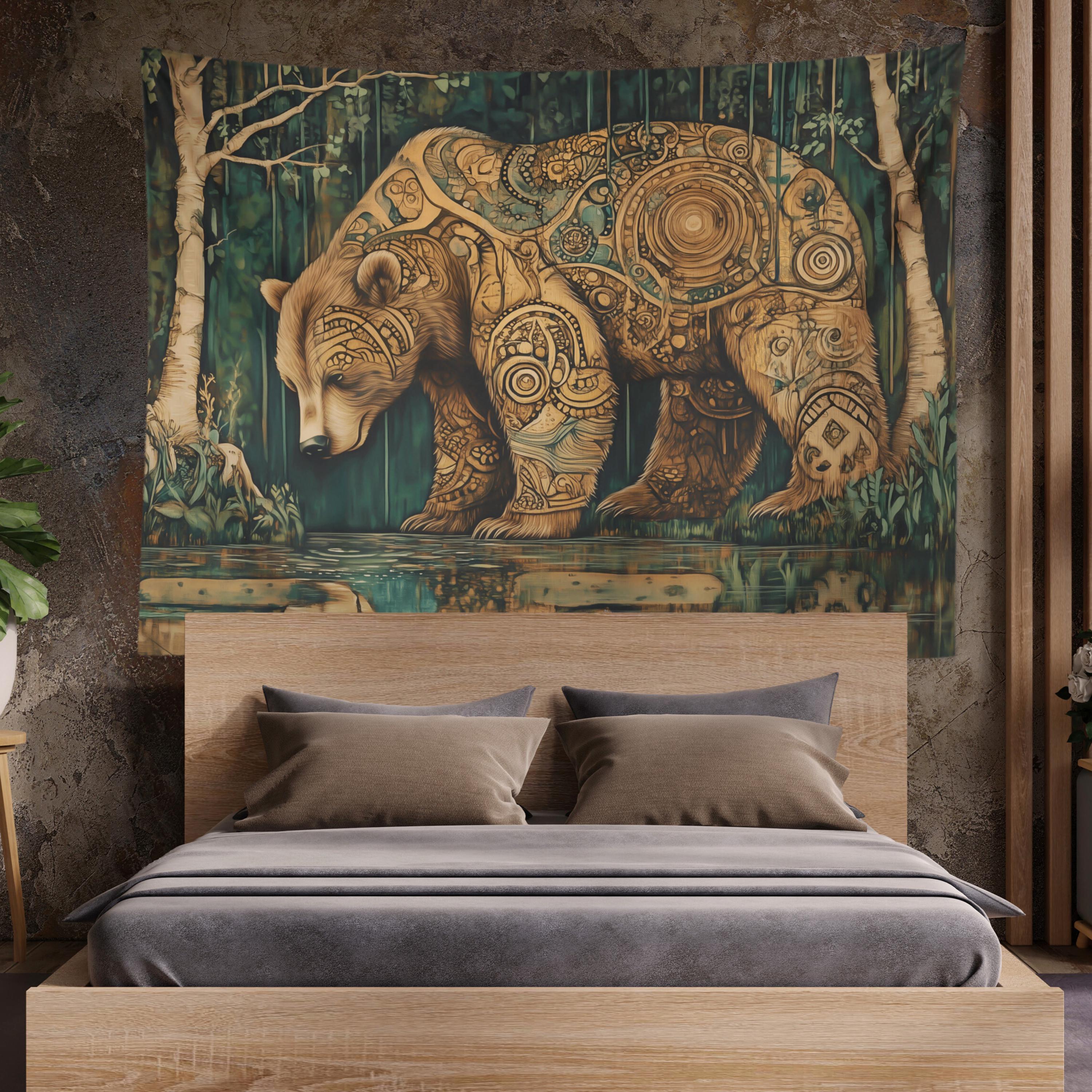 Tribe Totem Brown Bear Tapestry Bohemian Forest Bear Background Bohemian Style Personalized Room Decoration 100X70CM