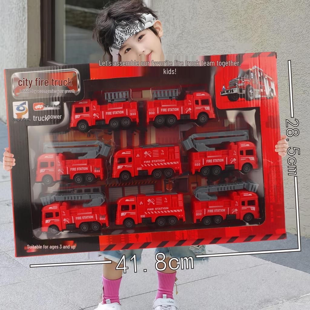 Free Shipping Pull-Back Construction & Firefighting Vehicle Toy Set for Boys - Ideal Gifts for Kindergarten Students