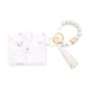 Leopard Print Silicone Bead Bracelet Wallet with PU Leather Tassel Keychain