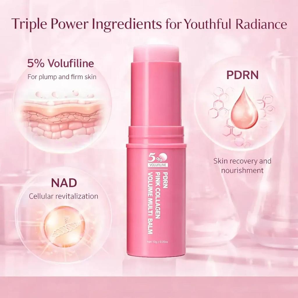 5% Volufiline PDRN Růžový Kolagenový Multi Balzám ve Tvaru Tyčinky, Přenosný Pevný Kolagenový Balzám na Péči o Pleť Obličeje, Hloubkově Hydratační Balzám pro Péči o Suchou Pleť Obličeje, 0,35 oz
