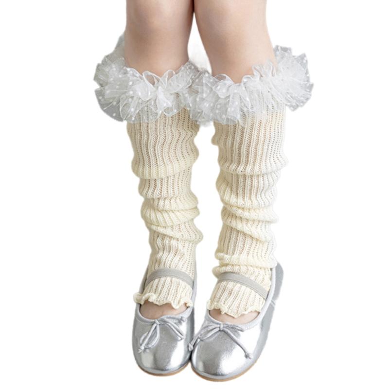 Breathable Cotton Lace Socks for Kids Age 3-13 Years Soft & Comfortable Elastic Leg Warmer with Dot Tulle