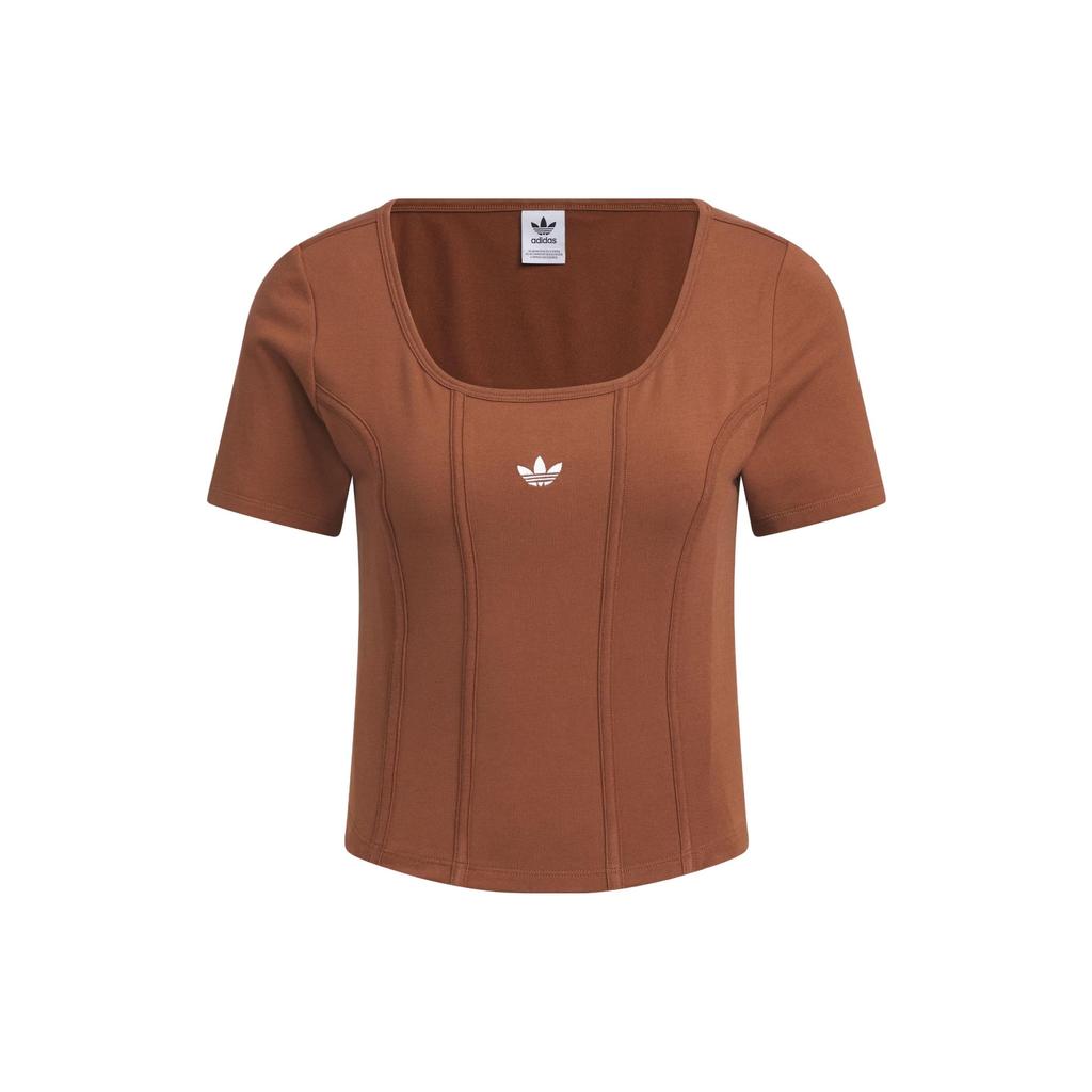 Adidas Originals Corset Tee With Solid Color Logo Women Tops Brown IX1908