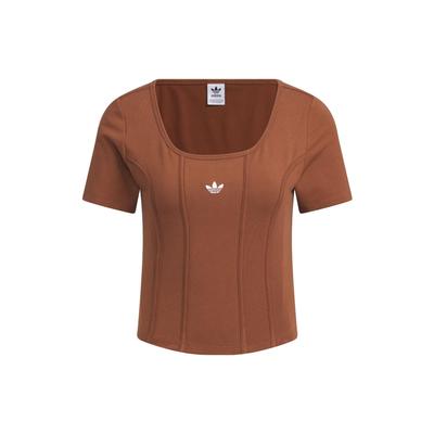T-shirt Corset Original avec Logo Couleur Unie Tops Femme Marron IX1908