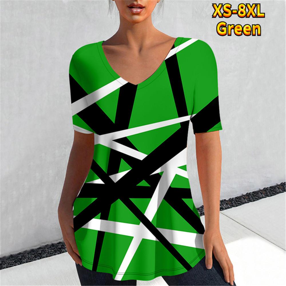 T-skjorte Dame Kontrastfargesøm Digital 3D-trykk Topper Casual T-skjorter Sommer Kort Erm Ny Rund Hals Skjorter Femme