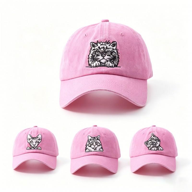 Embroidered Cat Baseball Cap Cotton Soft Vintage Sun Hat Women Men