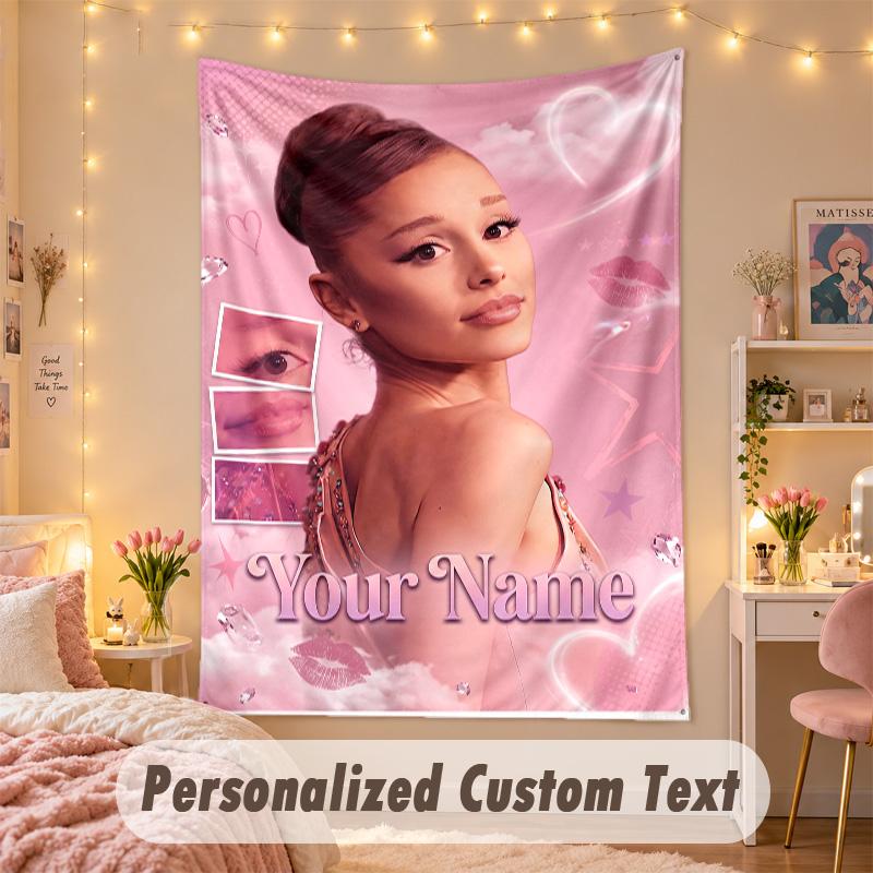 Benutzerdefinierte Personalisierte Wandteppich, Ariana Grande Druck Benutzerdefinierter Name Text Wandkunst Hängend für Schlafzimmer