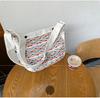 Stylish Rainbow Tote Bag Large Capacity Cotton Shoulder Bag For Women Daily Use