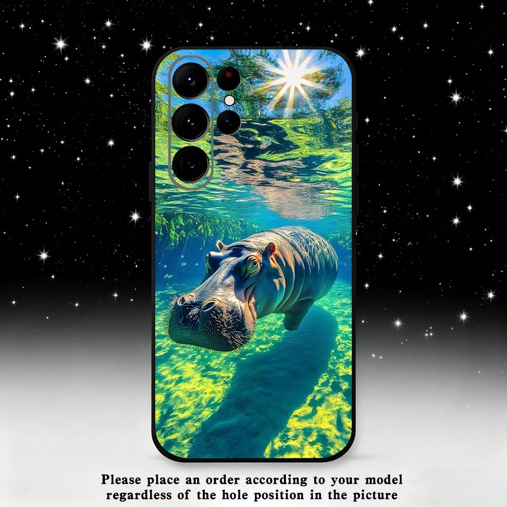 Roztomilý Hroch Hippopotamus Pouzdro na Telefon Pro Samsung S25,S24,S21,S22,S23,S30,Ultra,S20,Plus,Fe,Lite,Note,10,9,5G Černý Kryt