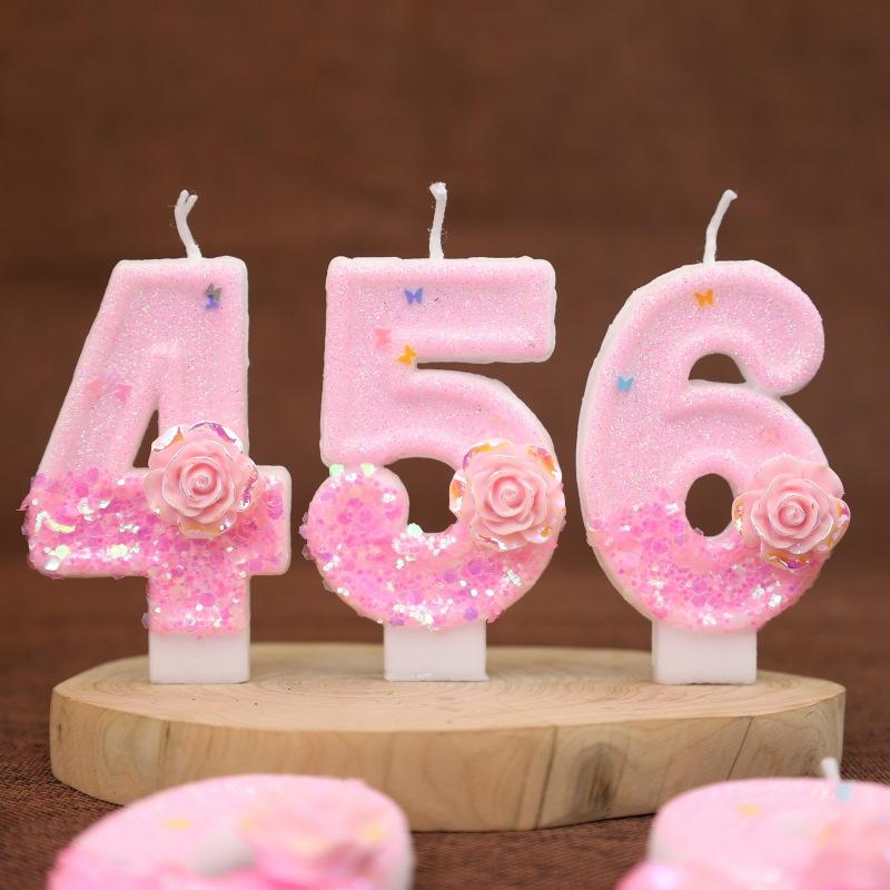 New Pink Rose Flower Creative Digital Birthday Candle Cake Decoration Party First Year Candle Shein