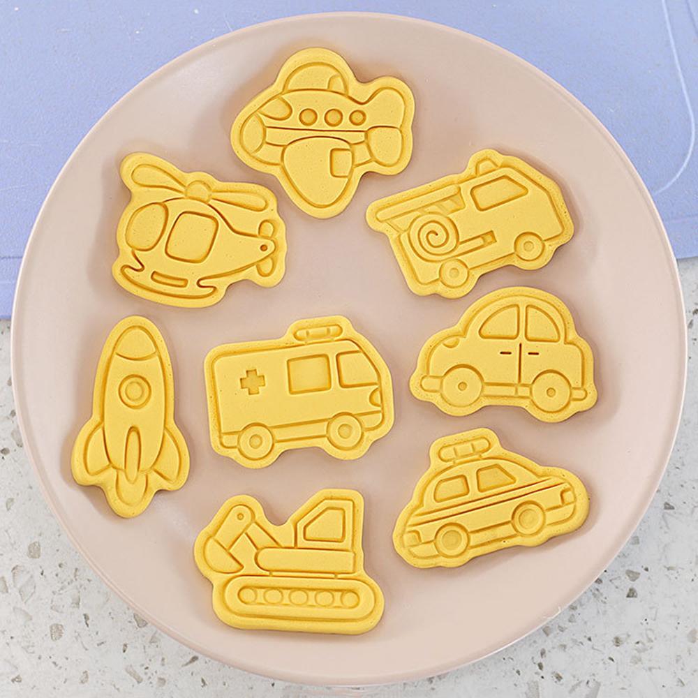8Pcs Cars Plane Cookie Cutters 3D Vehicle Cookie Molds Plastic Biscuit Embosser Stamp Boy Diy Kitchen Baking Accessories Tools
